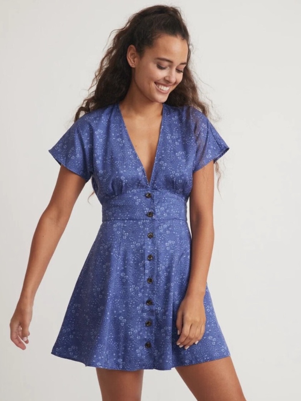 Marine Layer Camila Mini Dress in Navy Ditsy Floral Print